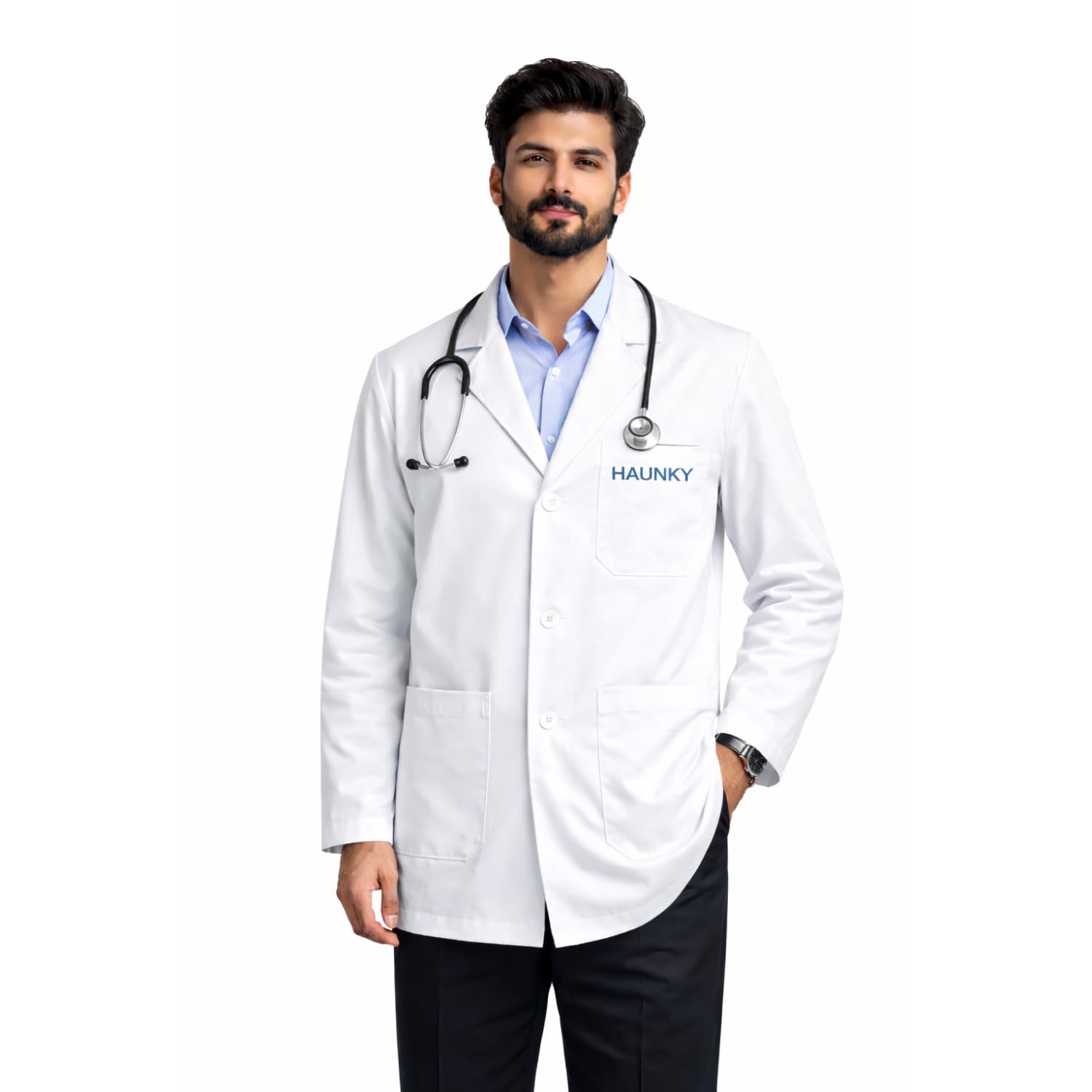 Presents Men and Women Lab Coat, White Doctor Coat, Polycotton, with Three Buttons and Three Pockets(Pack Of 1).-image-9