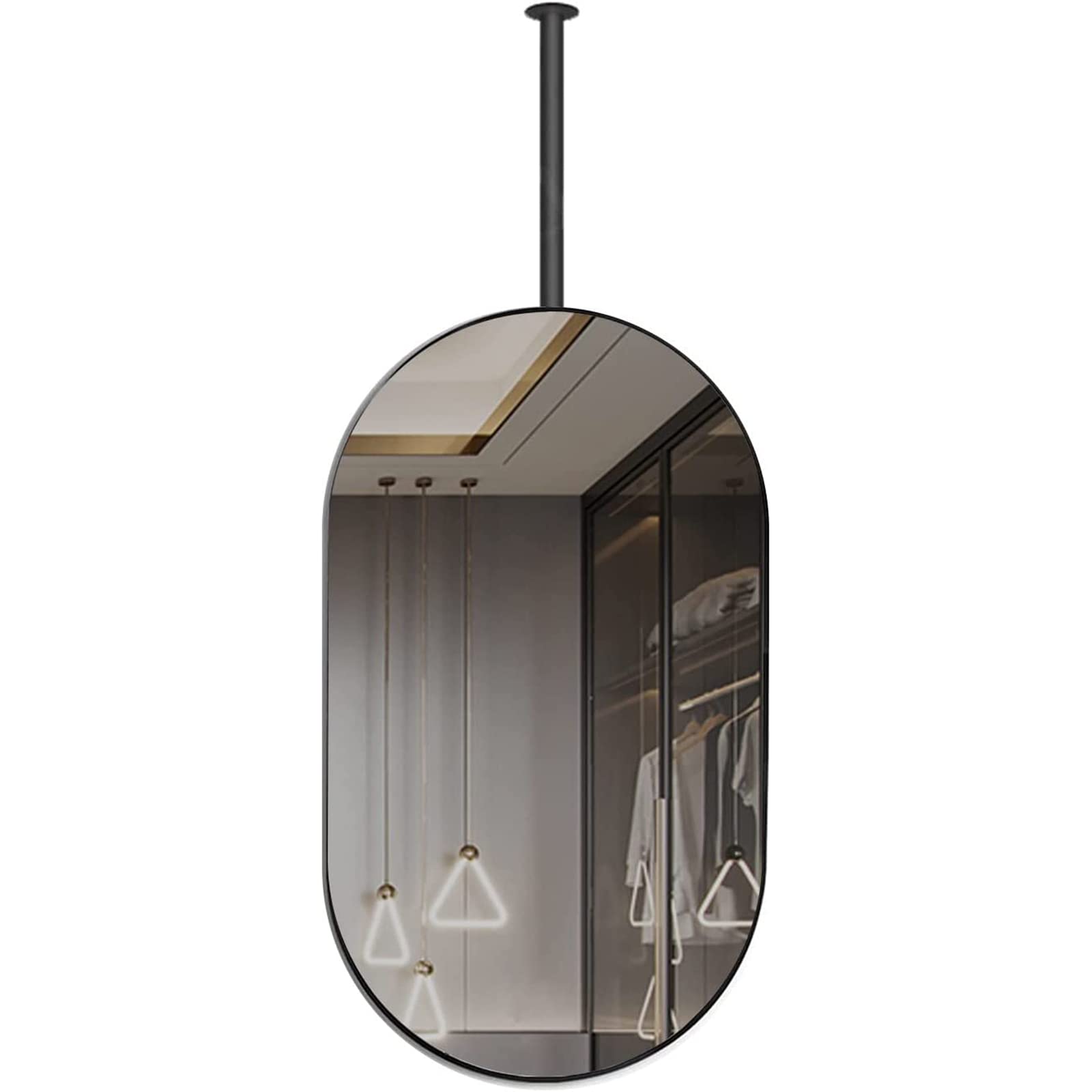 Miroir ovale suspendu anti-distorsion, grand miroir salle de bain noir