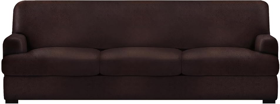 molasofa Leather Look T-Cushion Oversized Sofa Slipcover, 4-Piece Set - Stretchable, Washable, Non-Pilling, Non-Slip for Oversized Sofa 01 Chocolate