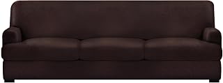 molasofa Leather Look T-Cushion Sofa Slipcovers with 3 Individual Shape Seat Covers for Home Décor, 4 Pieces - Stretchable, Washable, Non-Pilling, Non-Slip Sofa Slipcover (Sofa, 01 Chocolate)