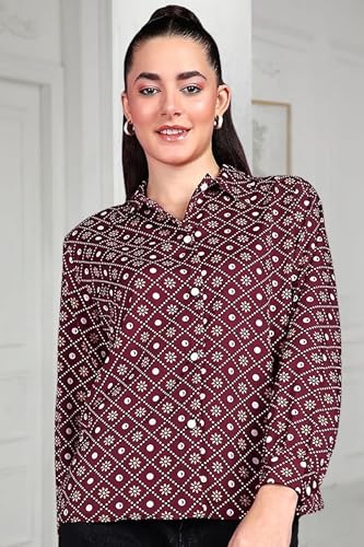 Image of POPWINGS Women Casual Sky Blue Floral Printed Shirt | Collar Button Shirt | Full Sleeve Shirt | Trendy Shirt | Regular Casual Shirt
