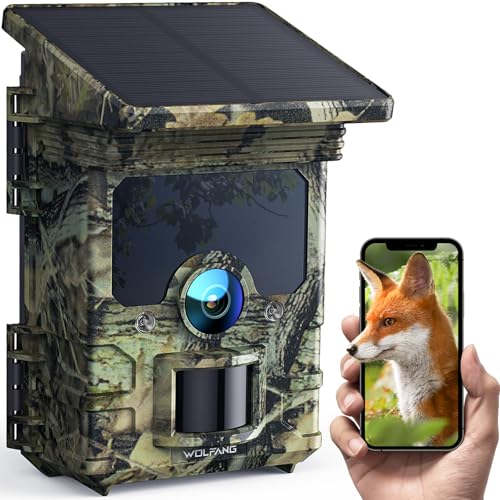 Image of WOLFANG Wildlife Camera WiFi Bluetooth, 4K 68MP Solar Trail Camera, 5200mAh Lithium Battery, Night Vision Motion Activated 0.1s Trigger Time Game Camera for Wildlife Monitoring