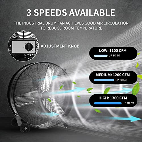 Costway Industrial Drum Fan, 24 Inch 3-Speed Barrel High-Velocity Air Circulator Fan With Built-In Wheels & Aluminum Blades, Portable Heavy-Duty Metal Floor Fan For Garage, Warehouse, Workshop, Black #TOP3