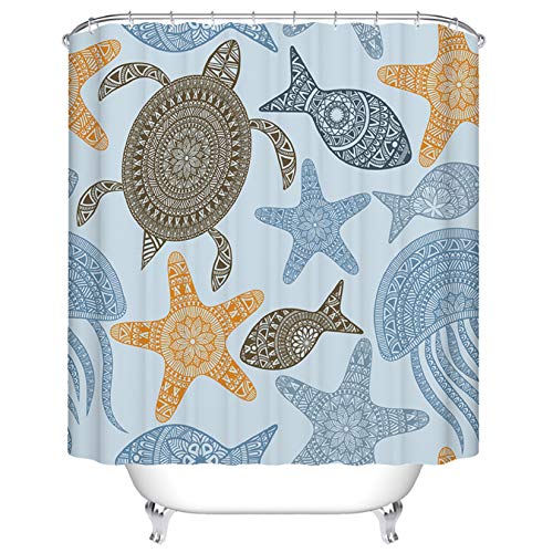 Mimihome Sea Life Shower Curtain, Ocean Animals Turtle Seashell Starfish Waterproof Polyester Bathroom Bath Curtains, 72 X 72 Inch , Blue White #TOP13