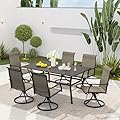 VICLLAX Patio 7 Pieces Outdoor Dining Set, 6 Swivel Textilene Chairs and 1 Metal Dining Table with Umbrella Hole for Patio, Lawn, Garden, Porch, Black Frame