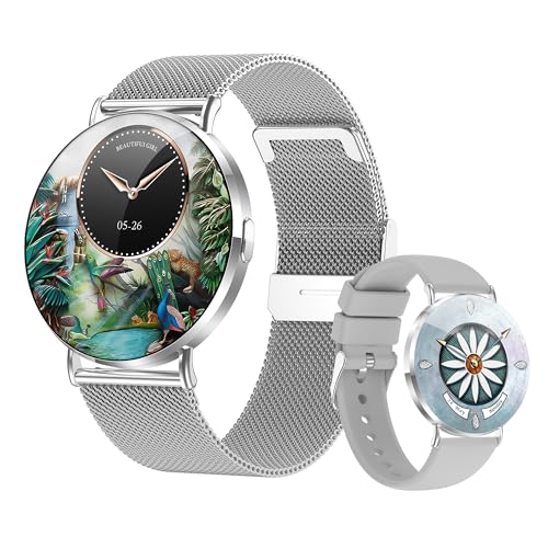 Ultra-Slim Smart Watches for Women(Call/2 Bands/All Metal), 1.32" AMOLED Ultra-Clear Screen Fitness Tracker with SpO2/Heart Rate/Sleep Tracking,Waterproof Smart Watch for iPhone/Samsung/Android