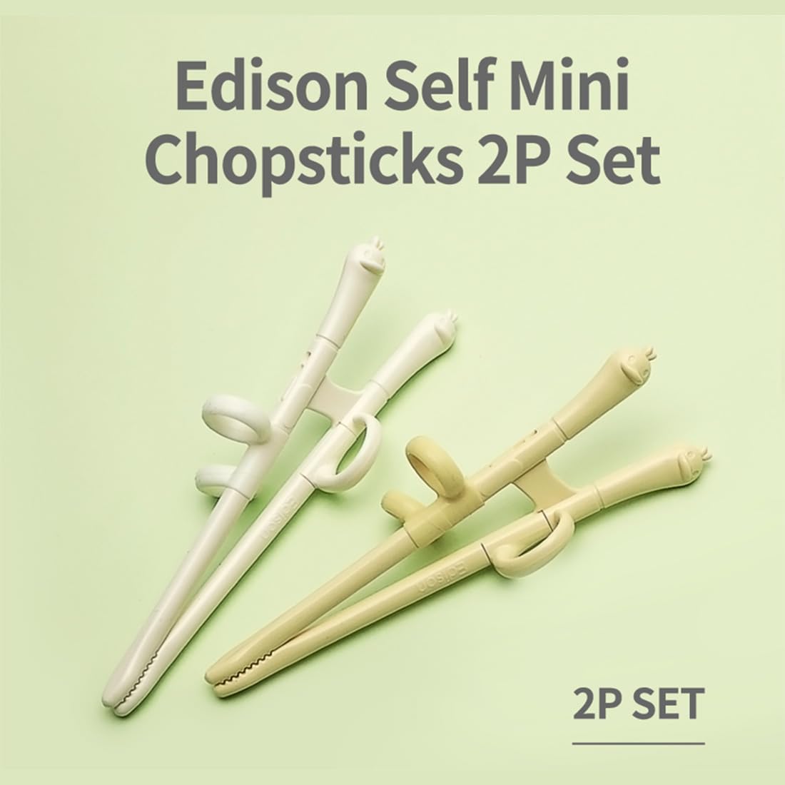 Mini Training Chopsticks 2 Pairs Set, Practice Chopsticks for Toddlers. Made in Korea (Ivory and Yellow Duck). Patented