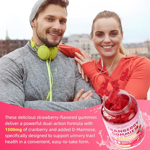 Youlikee Vegan Cranberry Gummies 1500mg with D Mannose - Urinary Tract Health for Women & Men, Sugar-Free, Non-GMO and Gluten Free, Strawberry Flavor, 60 Count - Thumbnail 5