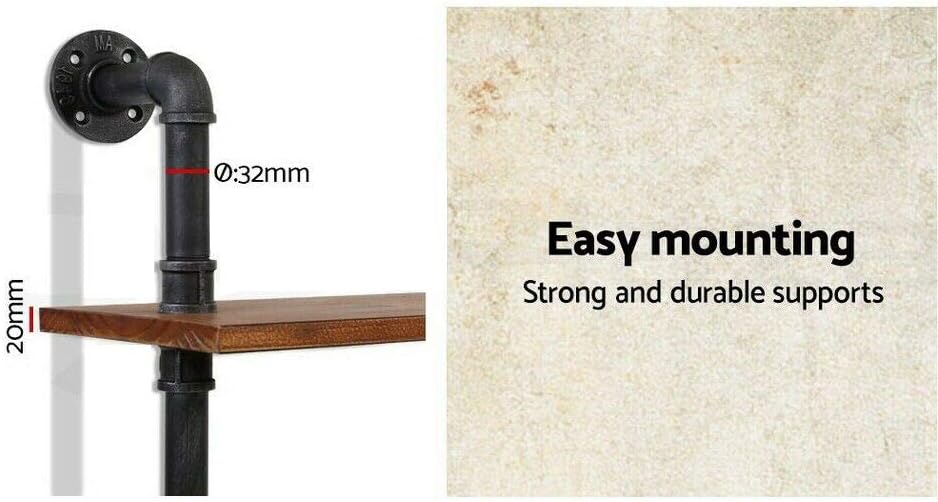 L:36-Inch Industrial Pipe Shelves,Wall Mounted Metal Pipe Wood Shelf,Rustic Pipe Ladder Bookshelf Bookcase,DIY Open Pipe Shelving