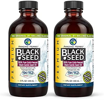 Amazing Herbs Premium Black Seed Oil - Gluten Free, Non GMO, Cold Pressed Nigella Sativa Aids in Digestive Health, Immune Support, Brain Function - 8 Fl Oz (Pack of 2)