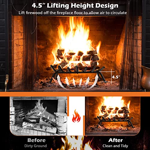 Goplus 18 Inch Fireplace Log Grate, Heavy Duty Steel Fireplace Log Holder With 3/4” Wide Solid Bars For Outdoor Kindling Tools Pit, Wood Burning Rack For Indoor Chimney Hearth, Wood Stove #TOP2