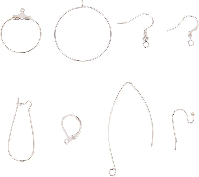 SUNNYCLUE 1 Box 160pcs 8 Styles Brass Earrings Findings Include Earring Hooks & Earring Hoops & Ear Wires Hoops for Jewellery Making Earring Supplies, Sliver