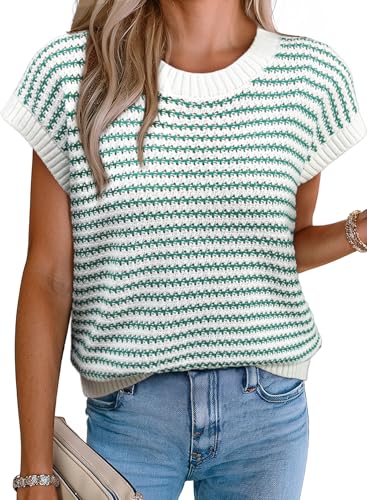 EVALESS Women's Sweater Vest Striped Pullover Tank Top Round Neck...