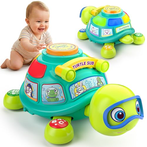 Vahome Musical Crawling Turtle Toy for Babies 3–12 Months, Light-up Educational Baby Toy for 6 7 8 9 10-12 Month Old Boy Girl, Bilingual Development Infant Gifts for 3 4 5 6-12 Months (Green)