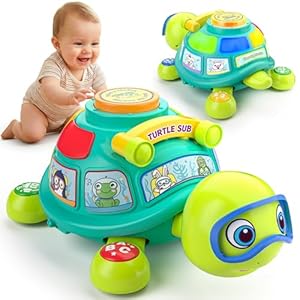 Vahome Musical Crawling Turtle Toy for Babies 3–12 Months, Light-up Educational Baby Toy for 6 7 8 9 10-12 Month Old Boy Girl, Bilingual Development Infant Gifts for 3 4 5 6-12 Months (Green)