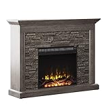 Twin Star Home Wall Mantel Electric Fireplace, Weathered Gray