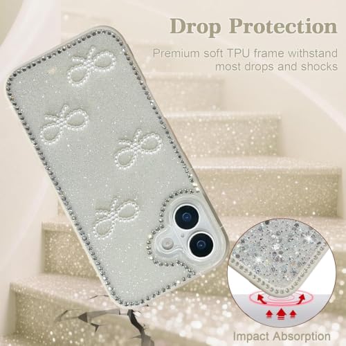 Image of DIZORO Compatible with (iPhone 17 Case)(2025), Luxury Diamond Cute with Bow Glitter Bling Case with Full Camera Protection Shockproof PC+TPU Glossy Shiny Back Cover Case for Girls Women (White)