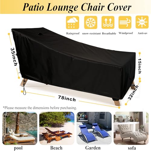 SIHAIAN Patio Lounge Chair Cover Waterproof Outdoor Chaise Lounge Covers UV Resistant Special Fixed Design 78Lx32Wx35H Black 2Pack Patio Furniture Covers by SIHAIAN - Used condition - Image 3