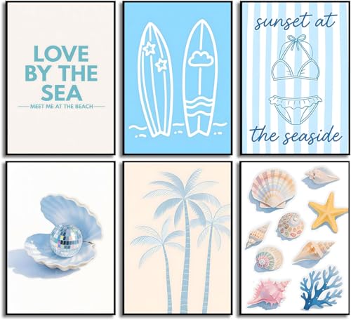 6Pcs Coastal Granddaughter Wall Art Beach Preppy Wall Decor