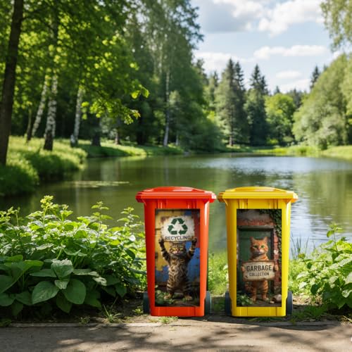 ANATTASOUL Lot de 2 Chat Avec Panneau de Poubelle autocollant poubelle – vue 4
