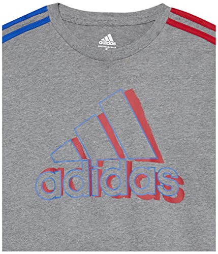 adidas Camiseta de manga comprida com três listras e fenda para meninos, Cinza escuro mesclado com v