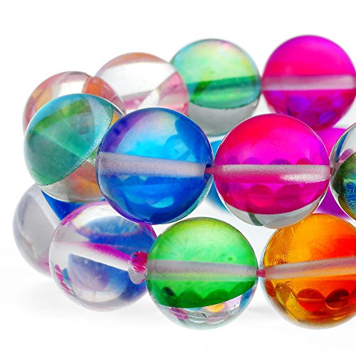 Rubyca Round Moonstone Crystal Glass Beads Aura Iridescent For Jewelry Making (1 Strand, 6Mm, Mix) #TOP4