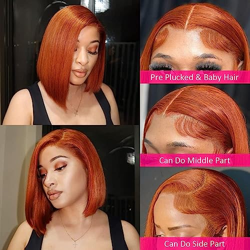 Ginger Straight Bob Wig Human Hair 13X4 Transparent Lace Front Wigs Pre Plucked Bleached Knots Straight HD Lace Front Wig (350 bob wig - Image 4