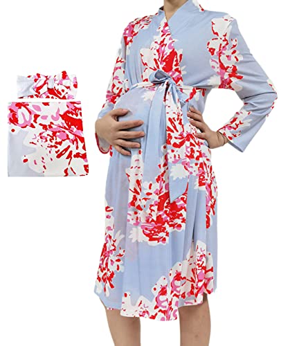 Image of SUFEINI Maternity Robe and Matching Baby Swaddle Blanket Set, Mommy Robe with Receiving Blanket Girls Boys Sleepwear