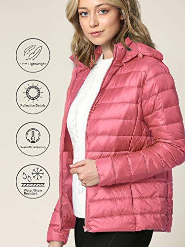 Ll Wjc2144 Women's Ultra Light Weight Packable Down Jacket With Removable Hoodie M Mauve #TOP2
