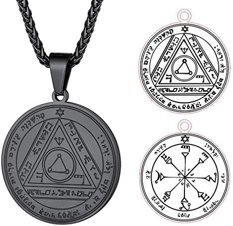 FaithHeart Personalized Custom Solomon Pendant Stars Necklace Engraving Pentagram Wealth Honor Runic Medal Protection Jewellery Silver/Black/Gold Plated Magical Necklaces Occult Gift-Stainless Steel