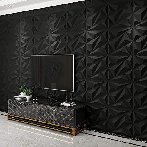 Art3Dwallpanels 33 Pack 3D Wall Panel Diamond For Interior Wall Décor, Pvc Flower Textured Wall Panels For Living Room Lobby Bedroom Hotel Office, Black, 12''X12'' Cover 32.Sq.ft. #TOP6