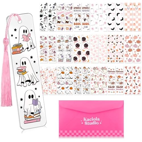 Kaciola 36 Sheets Halloween Theme UV DTF Bookmark Wraps, Acrylic Bookmark Blanks UV DTF Stickers, Rub on Transfers for Book Lover DIY (Blank Bookmarks Not Included)