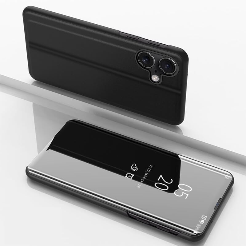 Generic Funda compatible con iPhone 13 (color: negro) con soporte de espejo y tapa trasera dura