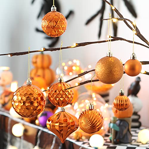 Sea Team 21-Pack Christmas Ball Ornaments with Strings, 80mm/3.15-Inch Small Size Baubles, Shatterproof Plastic Christmas Bulbs, Hanging Decorations for Xmas Tree, Holiday, Wedding, Party, Orange