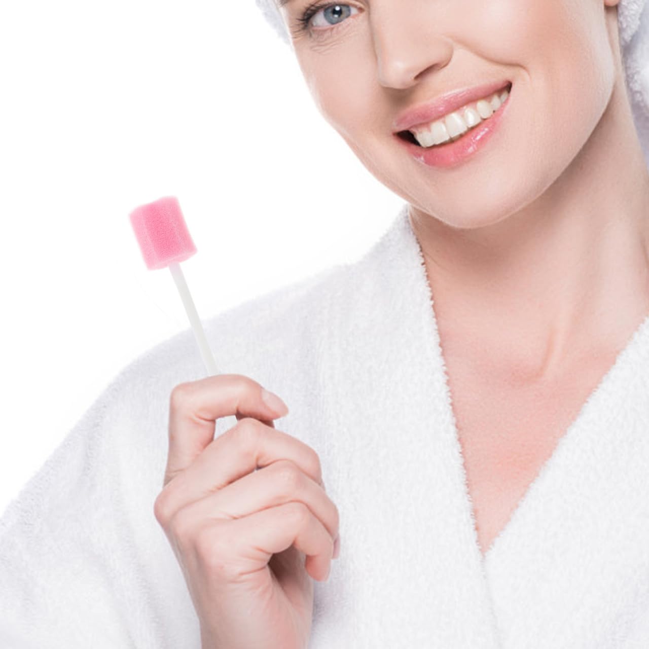 Healifty 200Pcs Oral Swabs Disposable Mouth Swabs Sponge- Tooth Cleaning Sponge Swab for Oral Care, Pink