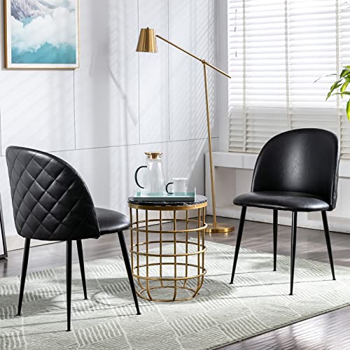 Guyou Black Pu Leather Dining Chairs Set Of 4, Upholstered Guest Chairs Side Chairs Round Back, Modern Accent Chairs With Metal Legs For Living Room Bedroom Reception Room #TOP5