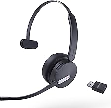 Yealink WH64 Hybrid DECT & Bluetooth Wireless Headset mit 3 Mikrofon für die Arbeit mit Dongle, 492ft Reichweite, 26H Sprechzeit, Büro tragbare Single On Ear Headsets für Teams PC Laptop IP-Telefon