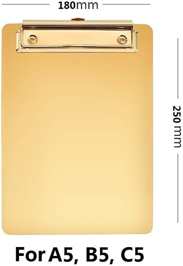 A5 Clipboard Stainless Steel Metal Legal Pad Menu Writing Pad Office Organiser with Hanging Hole by NEWBEER Gold 9.84x7.09inch 15.52oz 12pcs