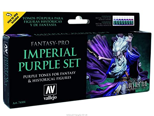 Vallejo - Pro Nocturna Imperial Purple Acrylic Paint Set | Purple Tones for Fantasy and Historical Figures | High Pigmentation Colors | Model Painting Essentials | 8 Bottles x 17 ml (0.57 fl.oz.) by Vallejo - Used condition - US$23.15