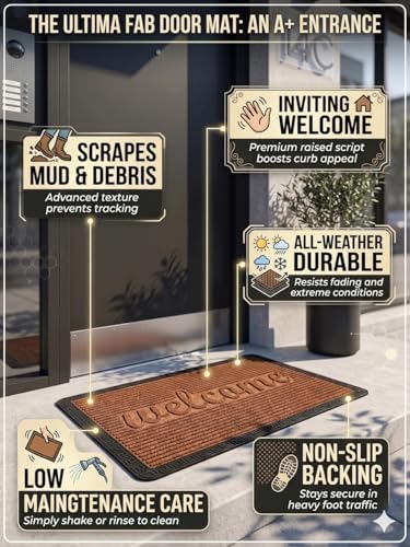 Image of Heavy Duty Front Door Mat 2x3 Feet, Outdoor Indoor Welcome Mat, Non Slip Dirt Trapper Entrance Rug for Entryway, Patio & Porch,Washable Low Profile Welcome Mat (Brown Welcome 2 x 3 Feet)