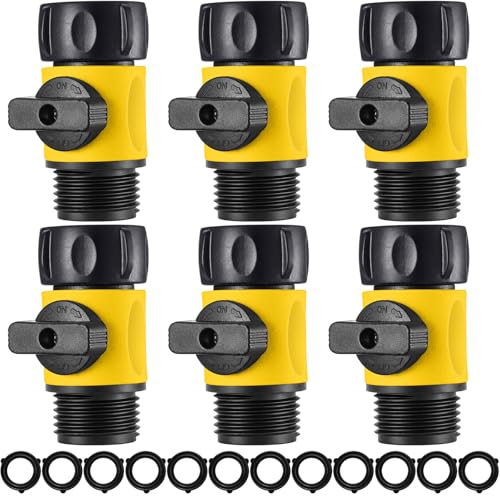 Hotop 12 Pcs Garden Hose Shut Off Valve Plastic Connect Water Hose Turn Off Valve with Anti Leak Standard 3/4 Inch Thread and Rubber Gaskets (Yellow)