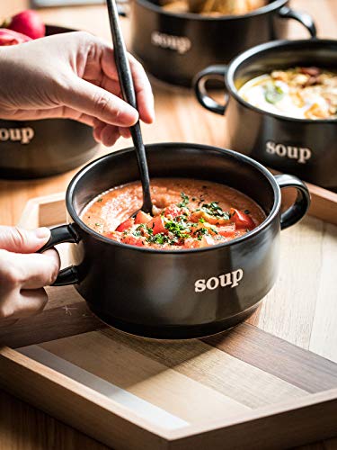 Lauchuh 27 Ounces Soup Bowls With Handles, French Onion Soup Bowls, Oven Safe Soup Bowls Serving Bowls For Entertaining, Party Stackable, Black #TOP5