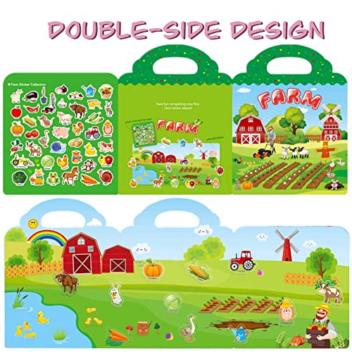 Reusable Sticker Book For Kids 2-4, 3 Sets Educational Learning Toys Travel Stickers Activity Books For Toddler Age 2+ Birthday Gifts - Farm, Seasons & Animals #TOP1