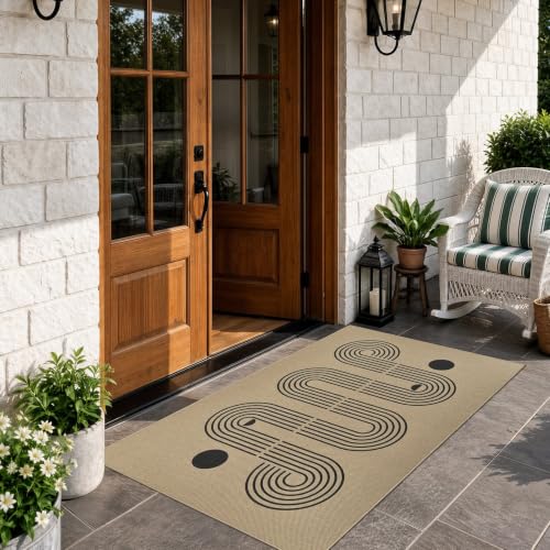 UERMEI 3x5 Outdoor Jute Area Rug Patio, Farmhouse Rugs for Living Room Backyard Machine Washable Non Slip, Pet Friendly Indoor Geometric Carpet for Dining Room - Geometric Brown — view 6