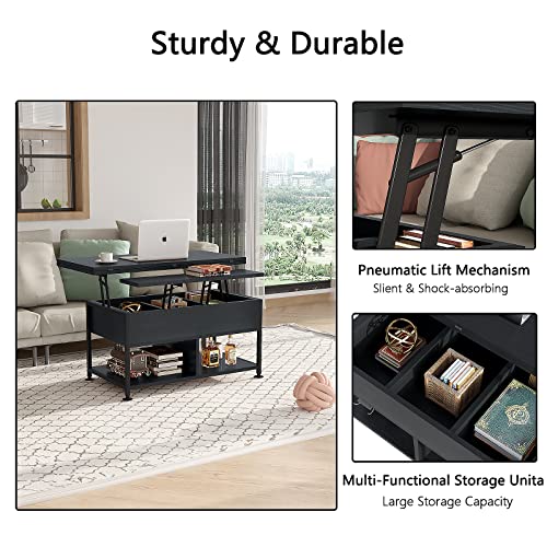 Cosimates Lift Top Coffee Table ，4 In 1 Multi-Function Coffee Table With Hidden Compartment ，Modern Lift Tabletop Dining Table For Living Room Reception/Home Office, Black #TOP4