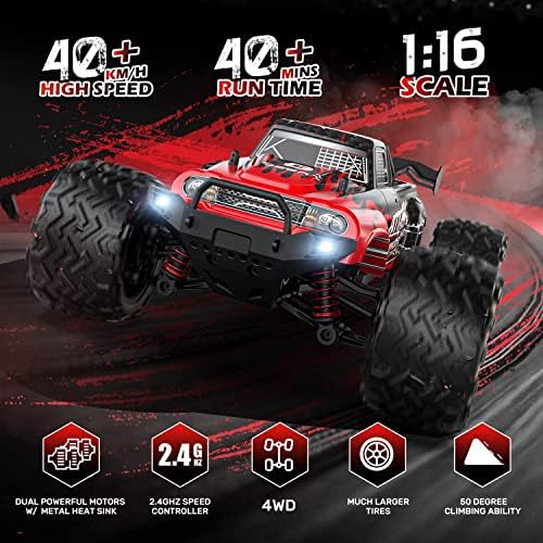 DEERC 9500E High Speed RC Car, 1:16 Scale RC Monster Truck,Racing Hobby Car for Adults, 40+kmh, 4WD All Terrain Off-Road Remote Control Car, 2.4Ghz RC Crawler, 2 Battery, Toy Gift for Kids