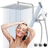 PDPBath All Metal Shower head with Handheld Combo, High Pressure 10" Rainfall Shower Head with Upgra