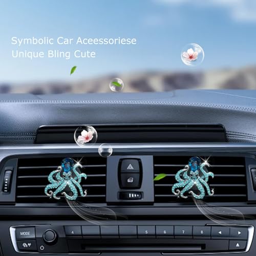 Image of ORIESSE 2pcs Octopus Car Vent Clips Air Freshener,Blue Car Accessories for Women,Bling Rhinestone Beach Ocean Animal Theme Car Decor,Refillable Car Diffuser