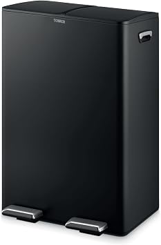Tower Recycling Pedal Bin, Two 30L Compartments with Removable Inner Buckets, Carbon Steel Body, 60L, Black