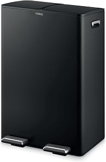 Tower T838023BLK - Cubo de basura con pedal de reciclaje, dos compartimentos de 30 litros con cubos interiores extraíbles, cuerpo de acero al carbono, 60 L, color negro